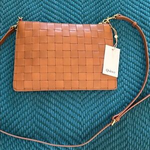 Quince Italian Leather Handwoven Convertible Crossbody Bag in Cognac